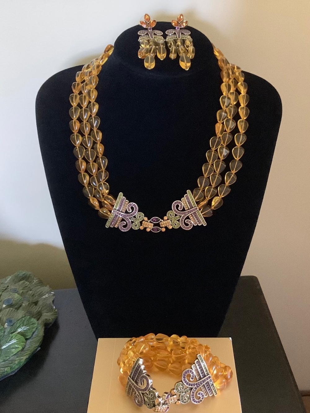 Heidi Daus Yellow Amber Crystal Necklace Bracelet And Earrings Set